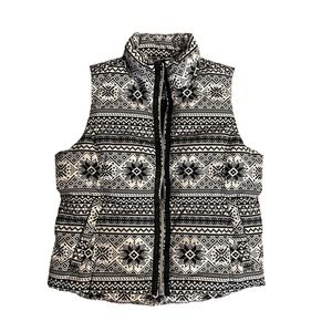 Land’s End Down Vest Black & White Snowflake Full Zip Women’s‎ Size Small